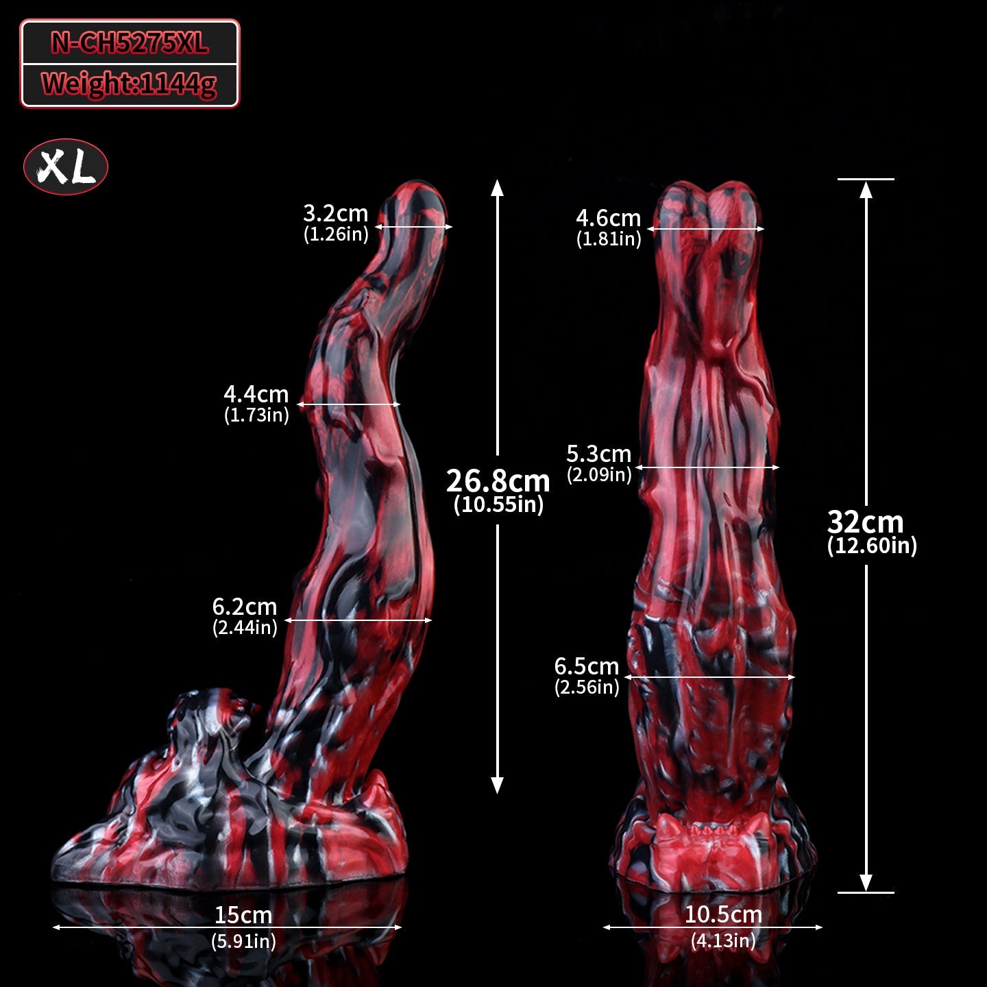 Domlust Black Tiger Monster Dildo | Obsidian Bloodswirl Platinum Silicone Fantasy Toy S–XXL