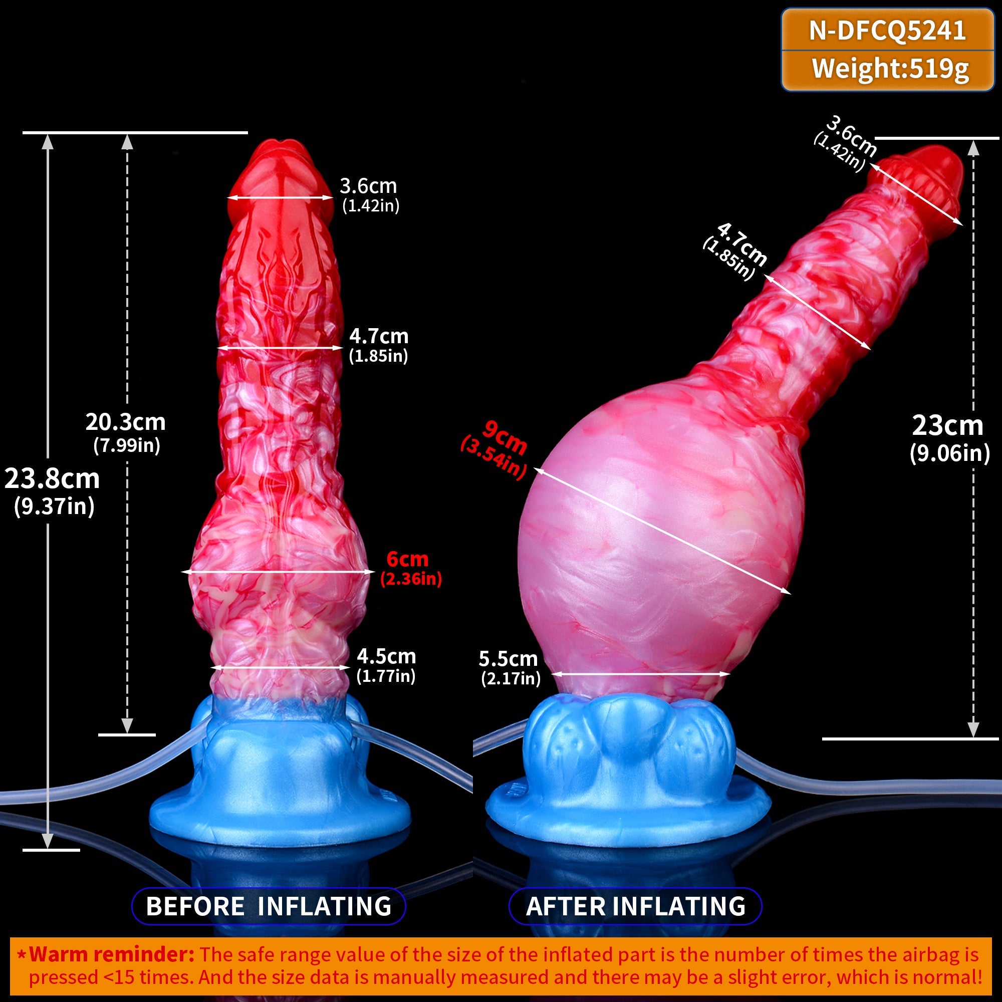 Squirting Inflatable Dog Dildo Butt Plug - Strapon Pegging Prostate Massager Sex Toys for Women