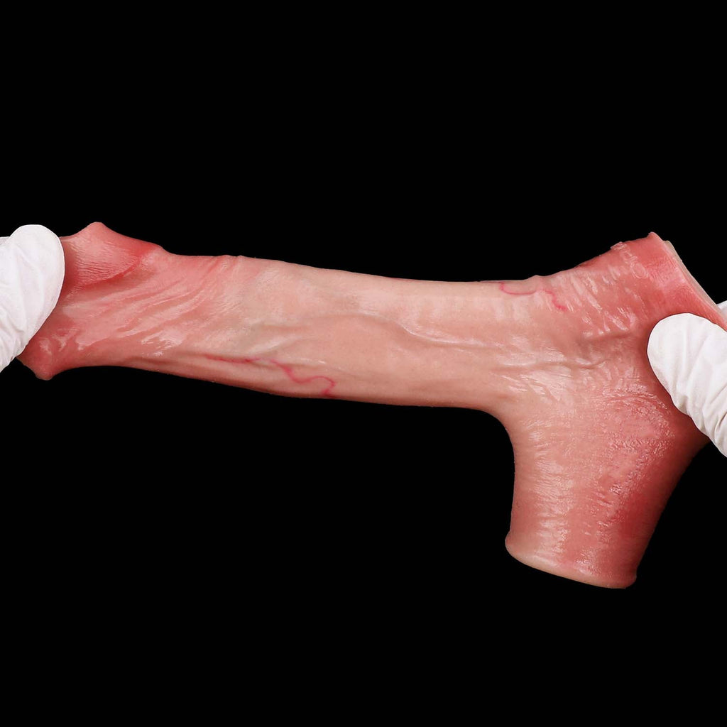Muscle-Flex Dual-Channel Realistic Cock Sleeve — Platinum Silicone Penis Extender for Longer, Thicker Performance