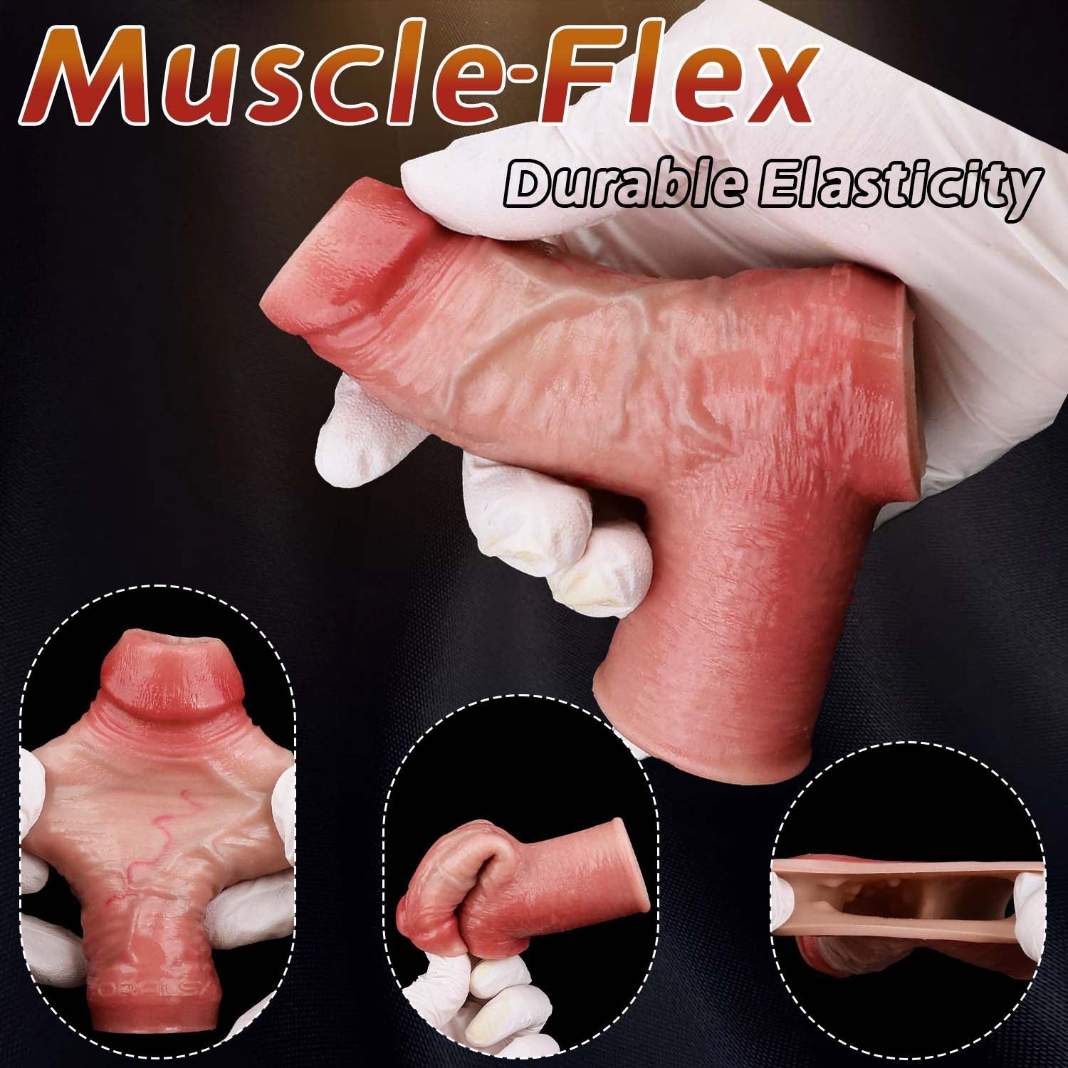 Muscle-Flex Dual-Channel Realistic Cock Sleeve — Platinum Silicone Penis Extender for Longer, Thicker Performance