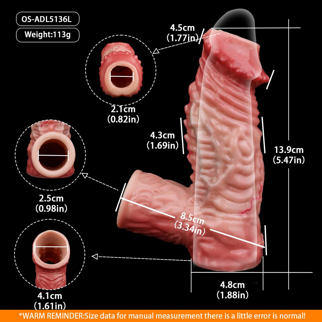 Realistic Muscle-Flex Cock Extender Sleeve — Platinum Silicone Penis Extender for Bigger, Longer Performance