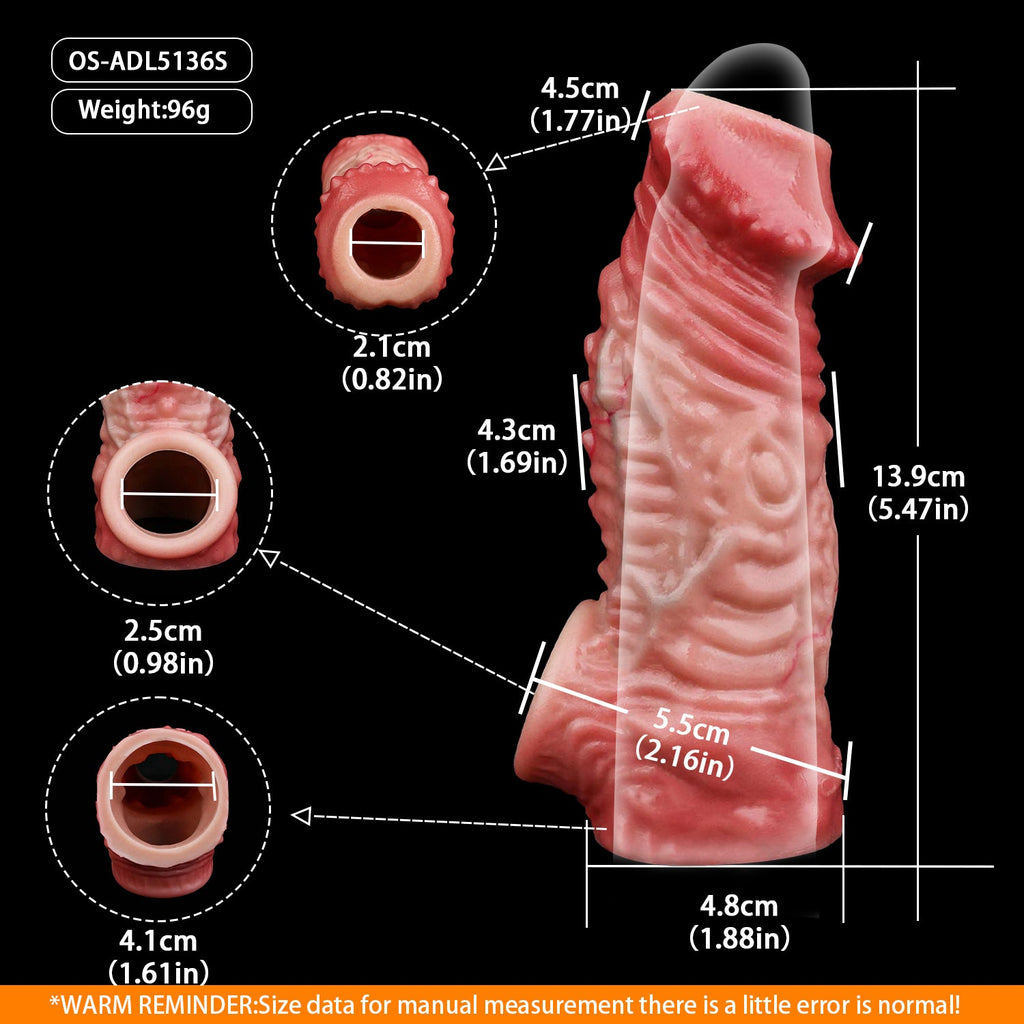 Realistic Muscle-Flex Cock Extender Sleeve — Platinum Silicone Penis Extender for Bigger, Longer Performance