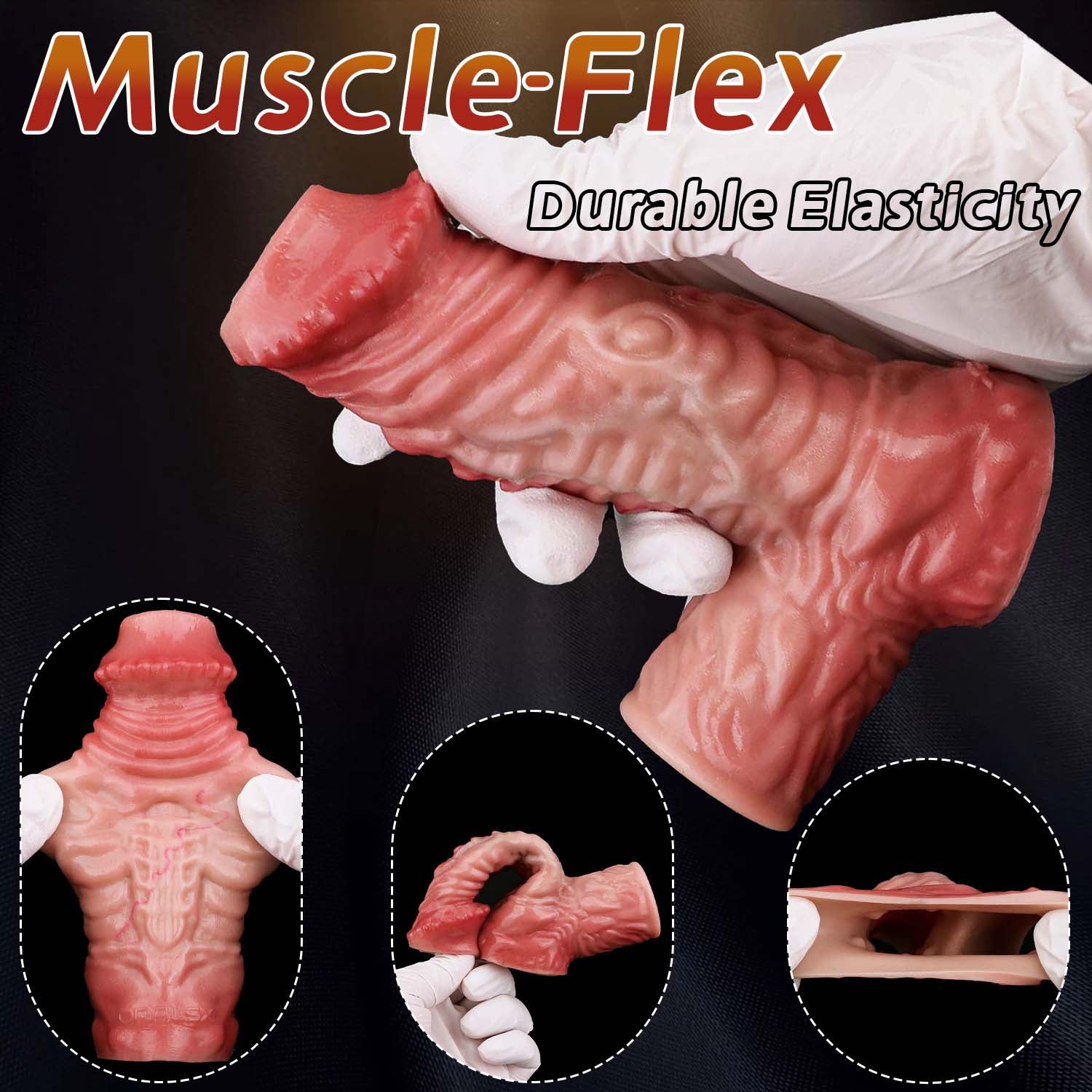 Realistic Muscle-Flex Cock Extender Sleeve — Platinum Silicone Penis Extender for Bigger, Longer Performance