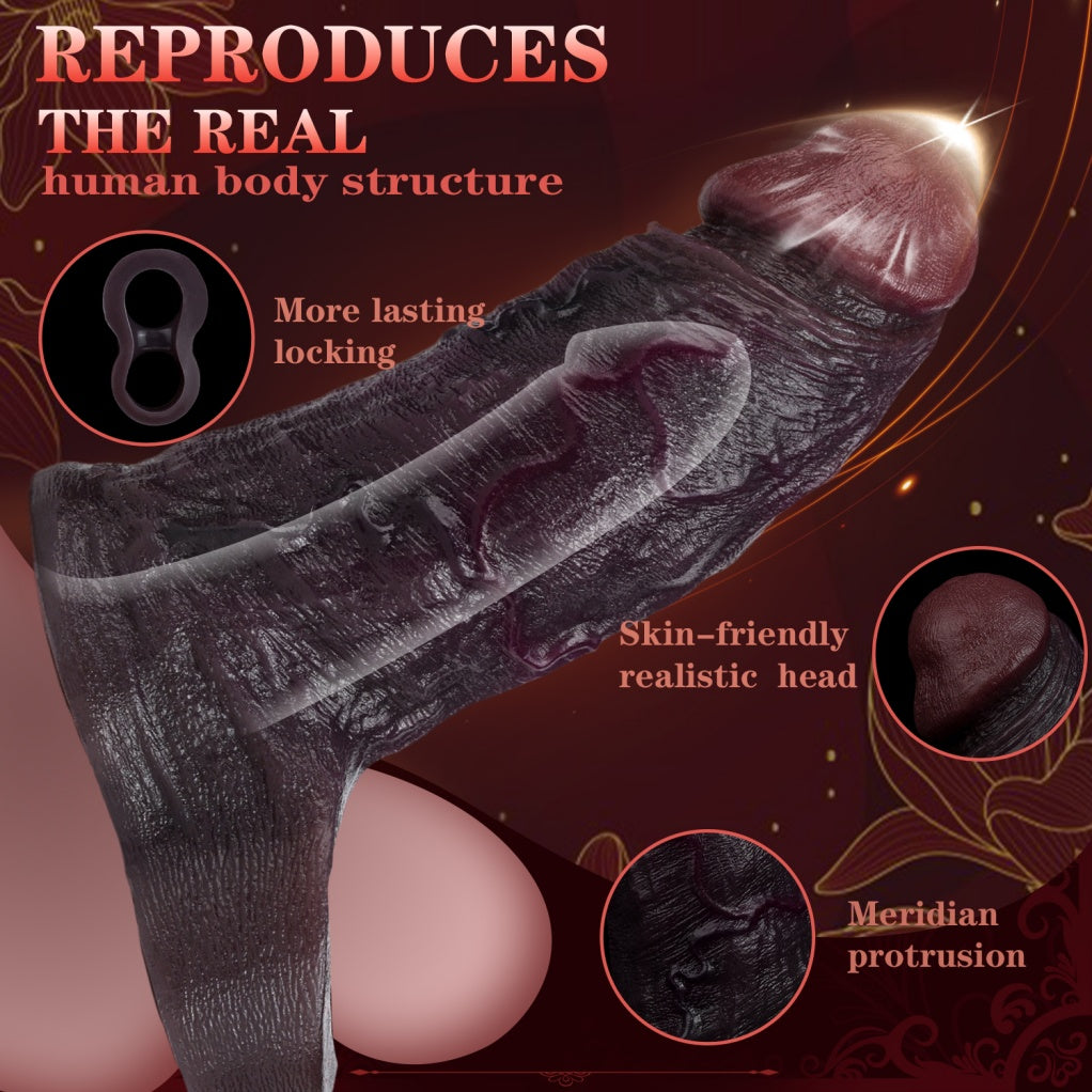 Realistic Black Silicone Penis Sleeve Sheaht - Life Size BBC Cock Extender Sex Toys for Men