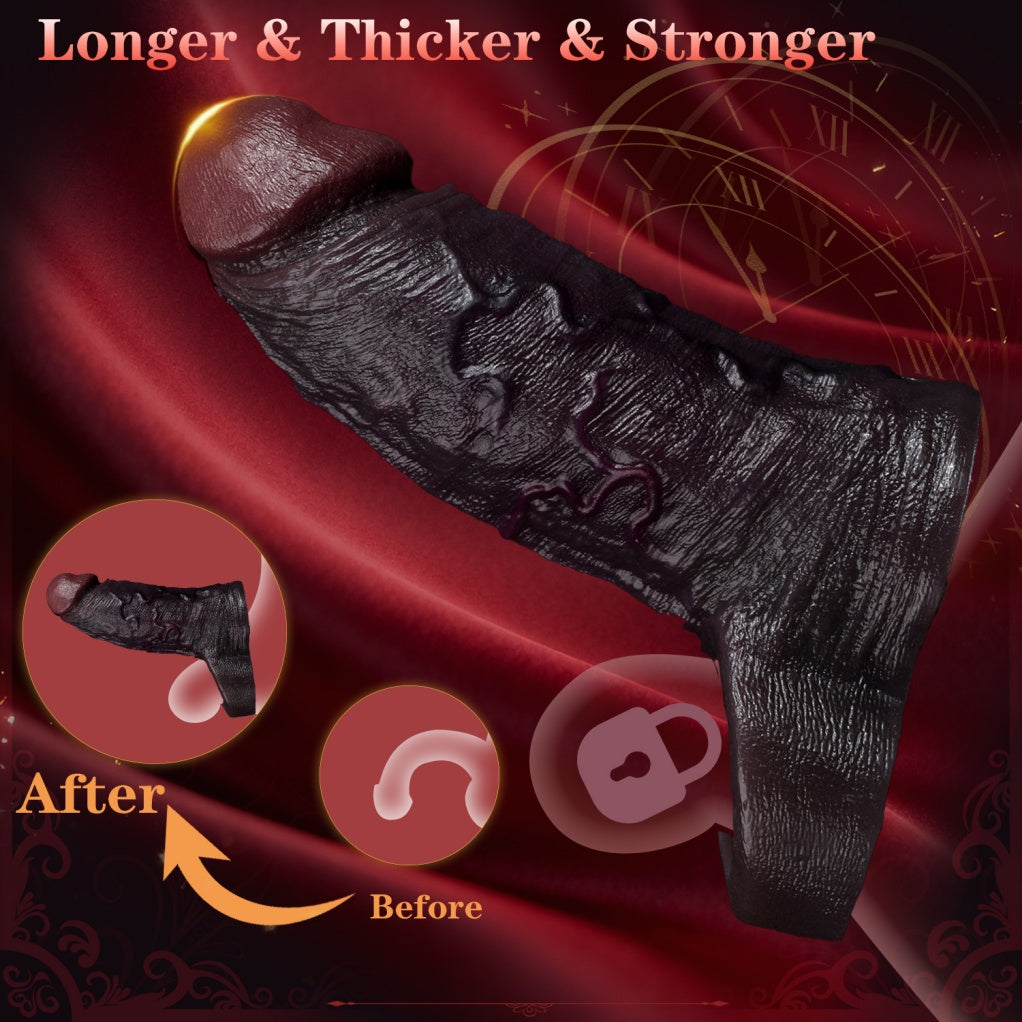 Realistic Black Silicone Penis Sleeve Sheaht - Life Size BBC Cock Extender Sex Toys for Men