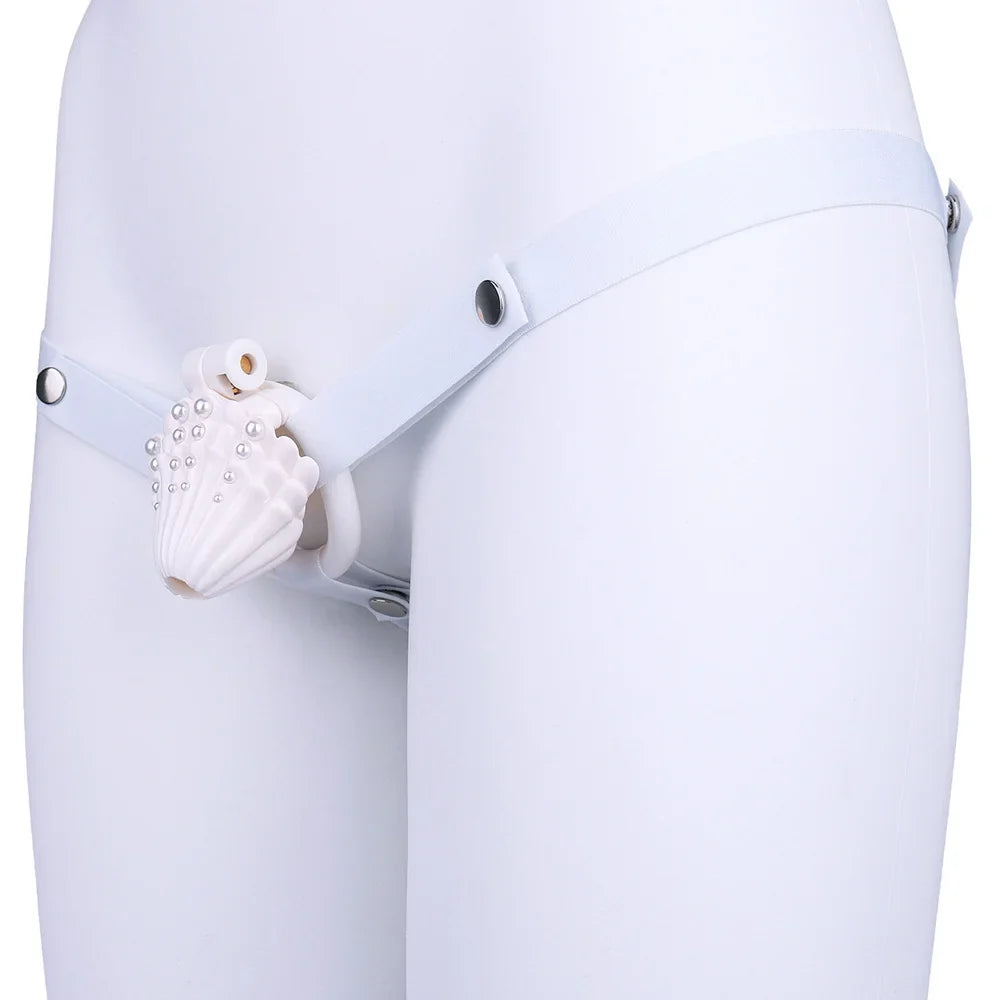 Pink Shell Chastity Cage – Resin Sissy Chastity Device with Pearl Design | Cute Male Chastity Cage