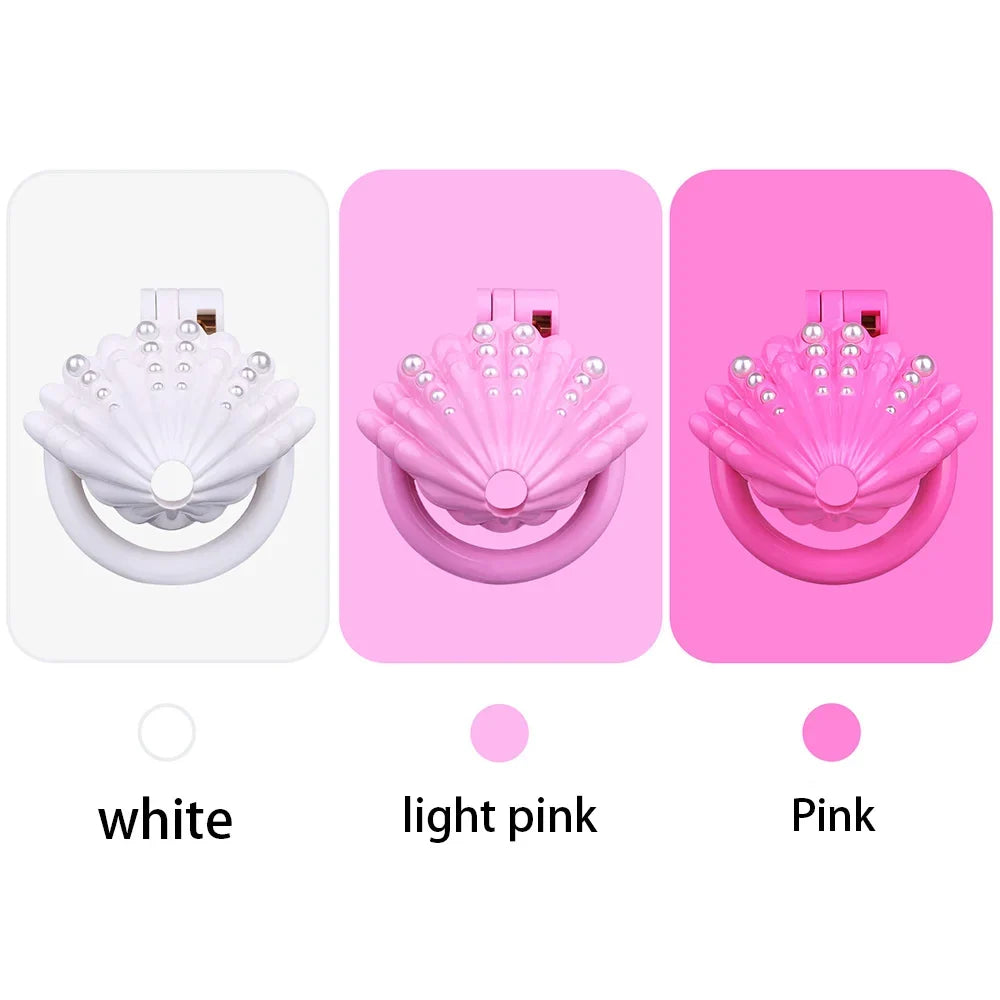 Pink Shell Chastity Cage – Resin Sissy Chastity Device with Pearl Design | Cute Male Chastity Cage