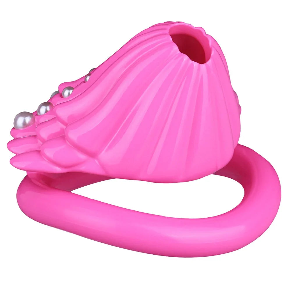 Pink Shell Chastity Cage – Resin Sissy Chastity Device with Pearl Design | Cute Male Chastity Cage