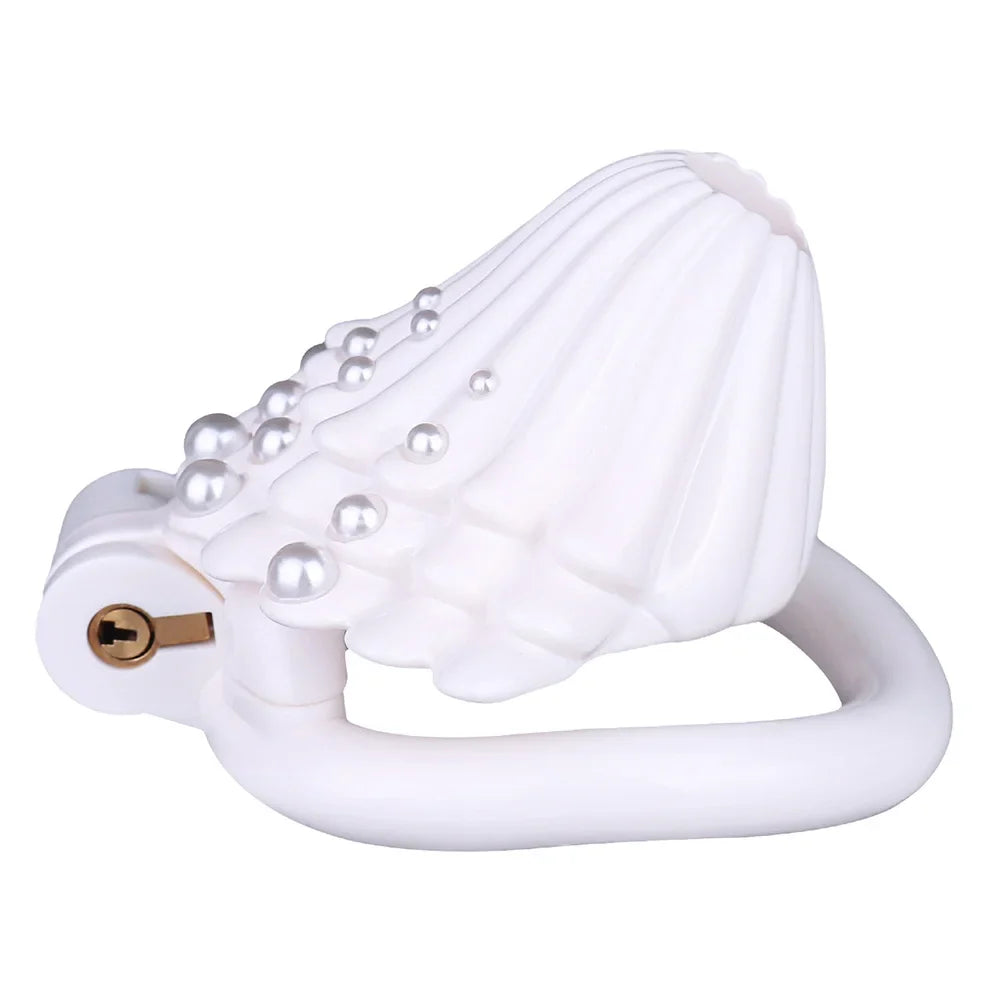 Pink Shell Chastity Cage – Resin Sissy Chastity Device with Pearl Design | Cute Male Chastity Cage