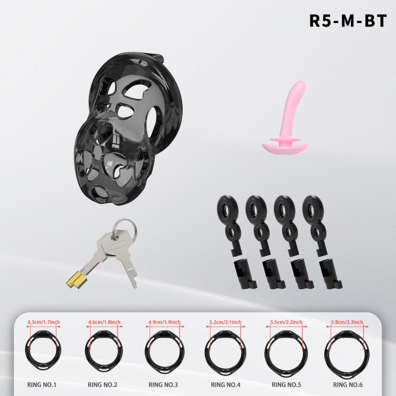 Heart-Shaped Hollow Silicone Chastity Cage | Male S/M 6 Rings, Key Lock (R5)