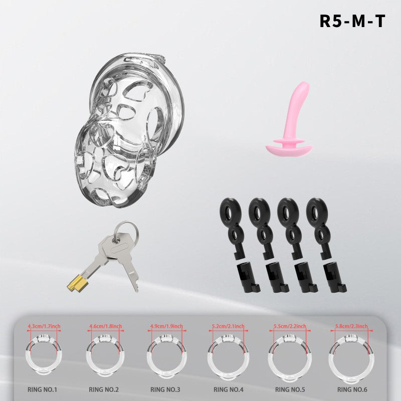 Heart-Shaped Hollow Silicone Chastity Cage | Male S/M 6 Rings, Key Lock (R5)