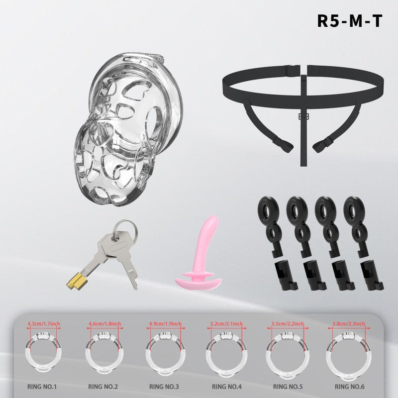 Heart-Shaped Hollow Silicone Chastity Cage | Male S/M 6 Rings, Key Lock (R5)