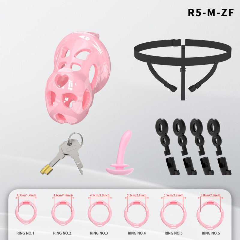 Heart-Shaped Hollow Silicone Chastity Cage | Male S/M 6 Rings, Key Lock (R5)