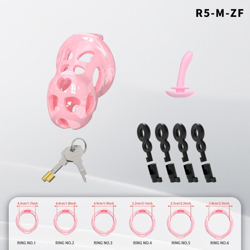 Heart-Shaped Hollow Silicone Chastity Cage | Male S/M 6 Rings, Key Lock (R5)