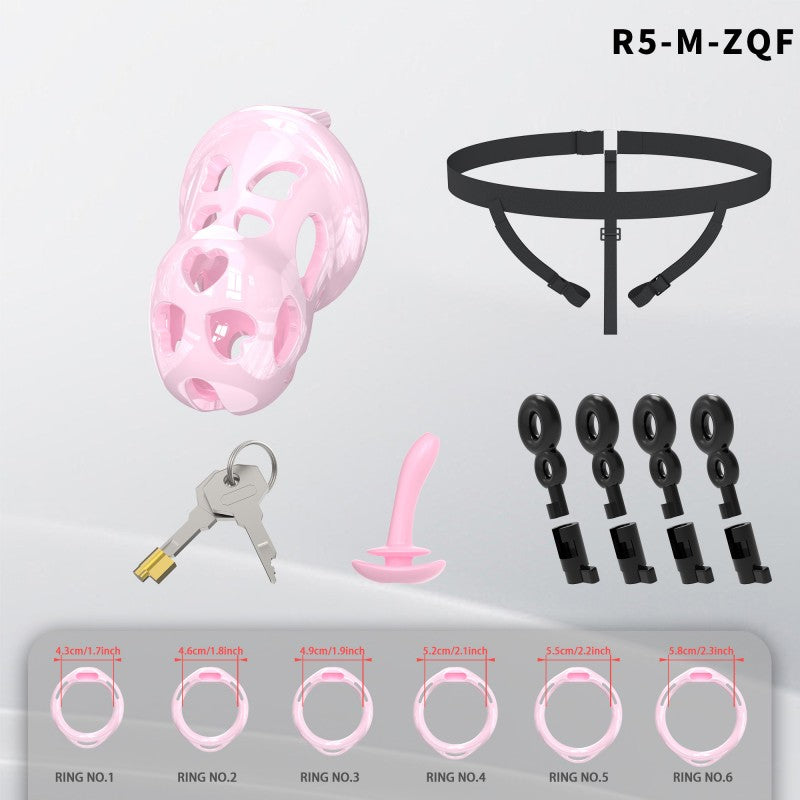 Heart-Shaped Hollow Silicone Chastity Cage | Male S/M 6 Rings, Key Lock (R5)