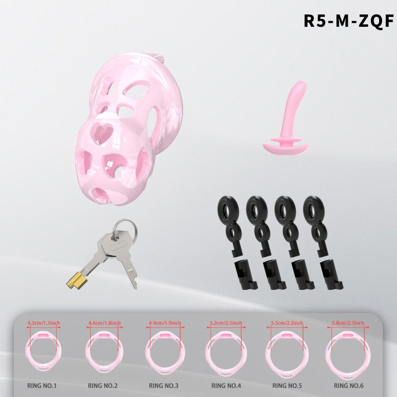 Heart-Shaped Hollow Silicone Chastity Cage | Male S/M 6 Rings, Key Lock (R5)