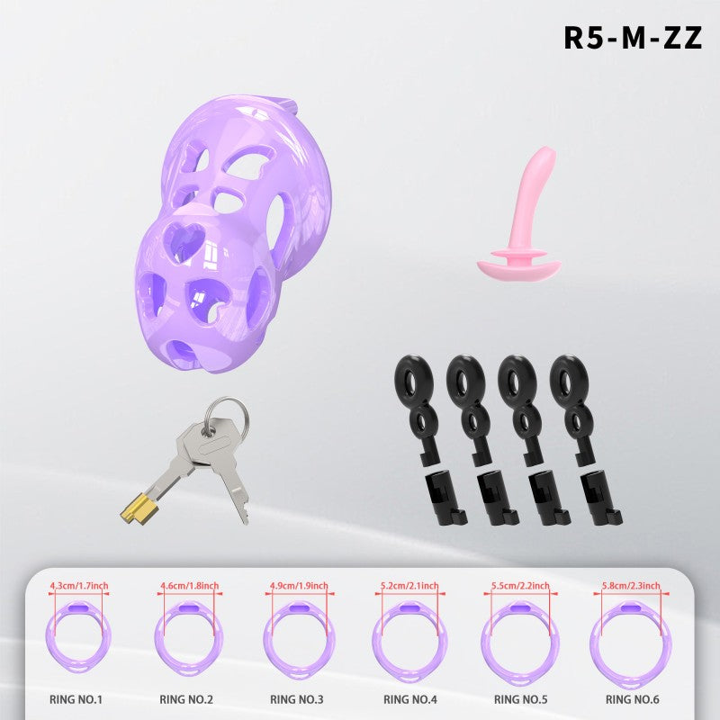 Heart-Shaped Hollow Silicone Chastity Cage | Male S/M 6 Rings, Key Lock (R5)