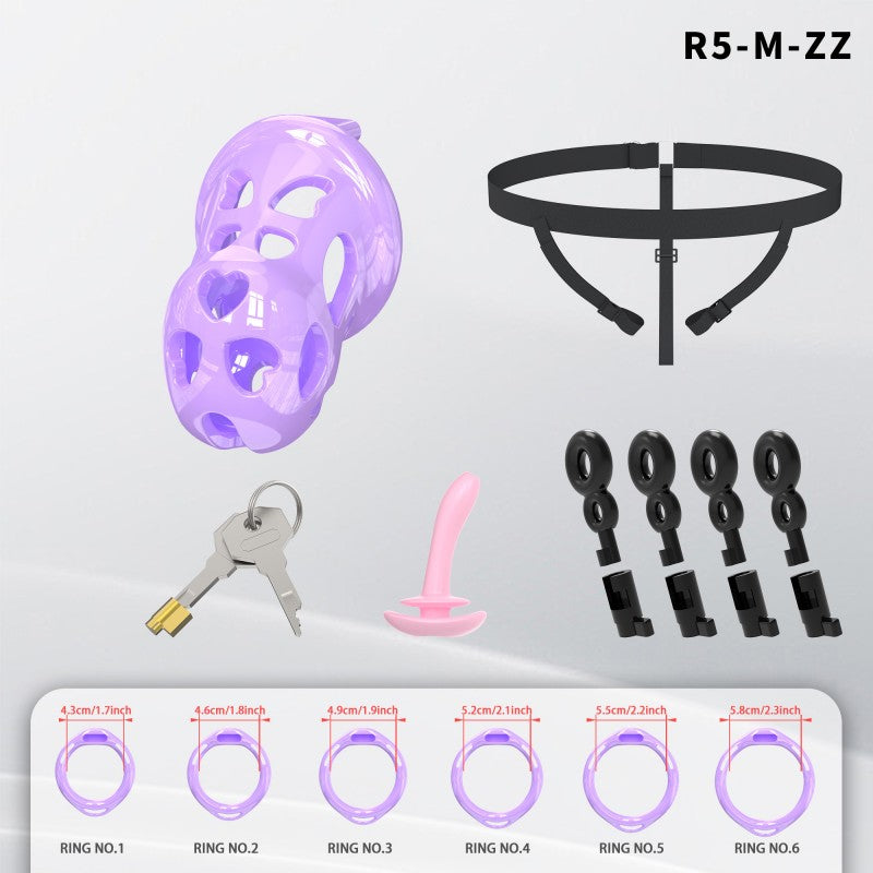Heart-Shaped Hollow Silicone Chastity Cage | Male S/M 6 Rings, Key Lock (R5)