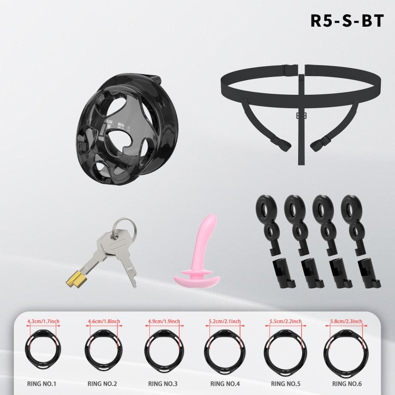 Heart-Shaped Hollow Silicone Chastity Cage | Male S/M 6 Rings, Key Lock (R5)
