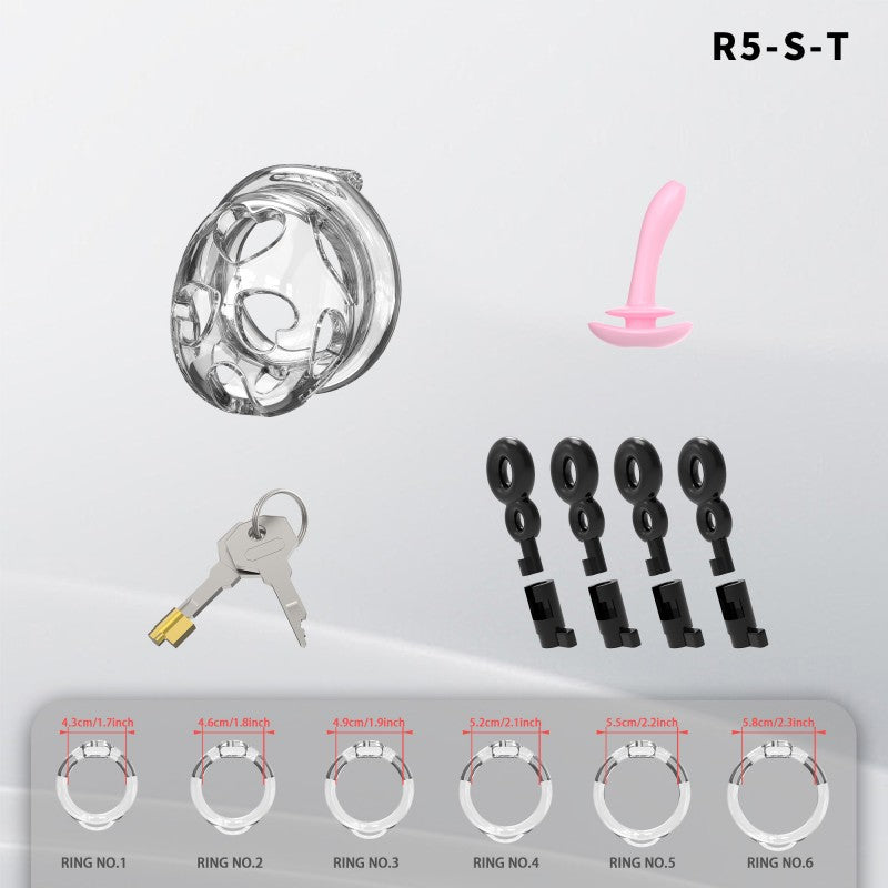 Heart-Shaped Hollow Silicone Chastity Cage | Male S/M 6 Rings, Key Lock (R5)