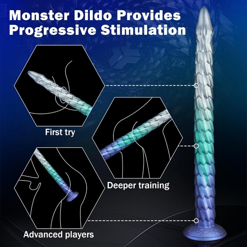 Extra-Long Tentacle Dragon Dildo — Gradient Blue Silicone Deep Anal & Vaginal Expansion Toy | 12 Inch+