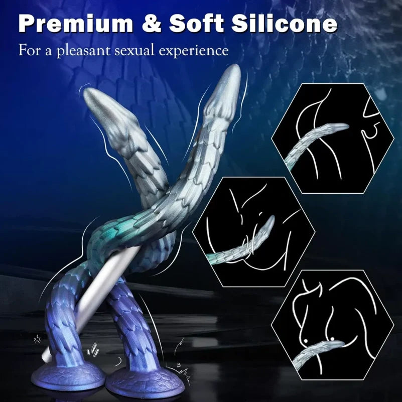 Extra-Long Tentacle Dragon Dildo — Gradient Blue Silicone Deep Anal & Vaginal Expansion Toy | 12 Inch+