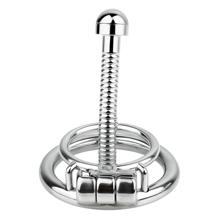 Rapier Steel Chastity Cage - Threaded Urethral Tube & Sounding Catheter Device