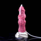 Red corner 8 inch silicone squirting dildo with dragon cock design simulates the ejaculation process for realistic satisfaction.