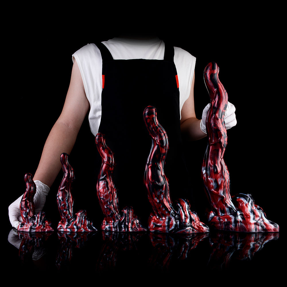 Domlust Black Tiger Monster Dildo | Obsidian Bloodswirl Platinum Silicone Fantasy Toy S–XXL