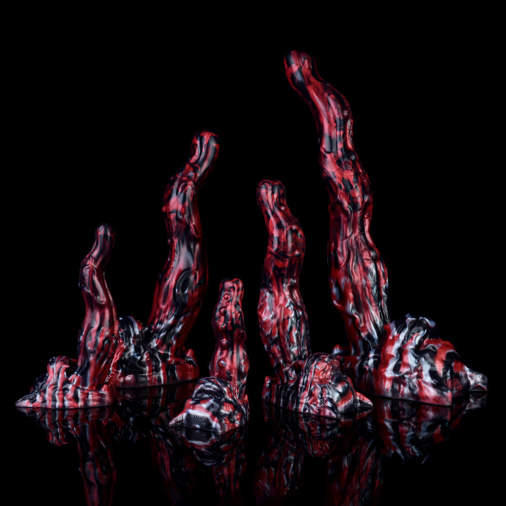 Domlust Black Tiger Monster Dildo | Obsidian Bloodswirl Platinum Silicone Fantasy Toy S–XXL