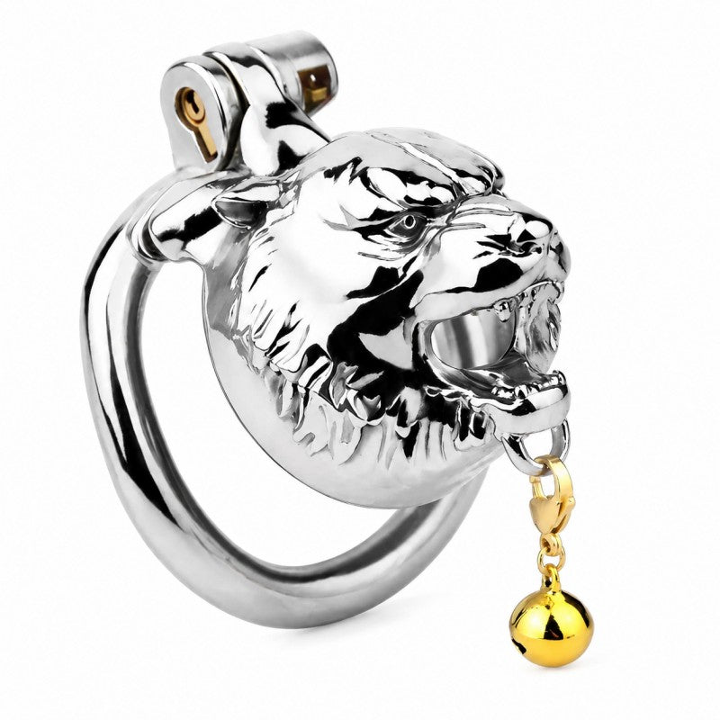 Metal Beast Tiger & Bull Chastity Cage with Bell