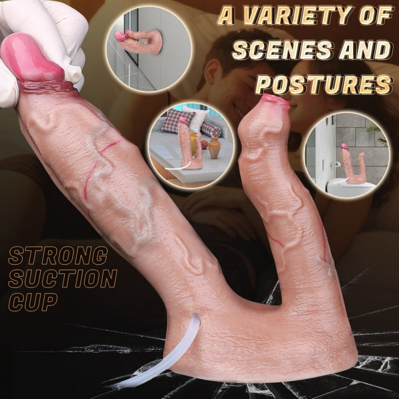Squirting Double-Ended Dildo – Platinum Silicone Ejaculating Realistic Dildo for Women & Lesbian Couples | Domlust