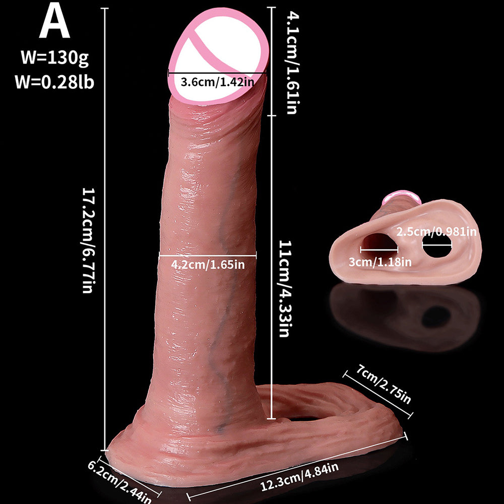 Silicone Cock Sleeve Penis Enlarger - Huge Realistic Condom Cockring Delay Ejaculation Sheath