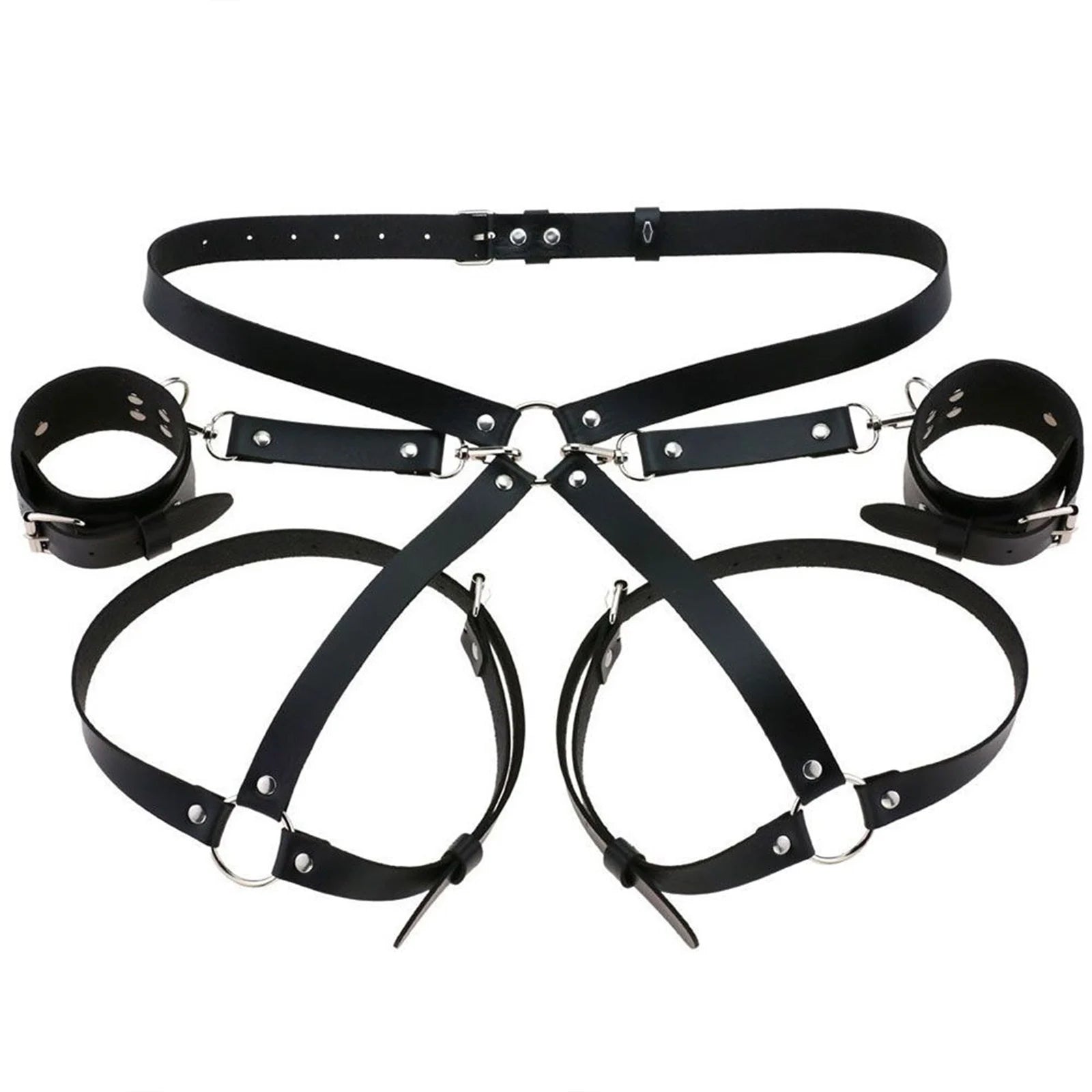 Leather Handcuffs BDSM Kit - Harness Cuffs Bondage Erotic Adult Sex Toys For Couples