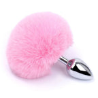 Metal Dildo Fluffy Rabbit Tail Anal Plug - Small Stainless Steel Furry Butt Plug Sex Toys