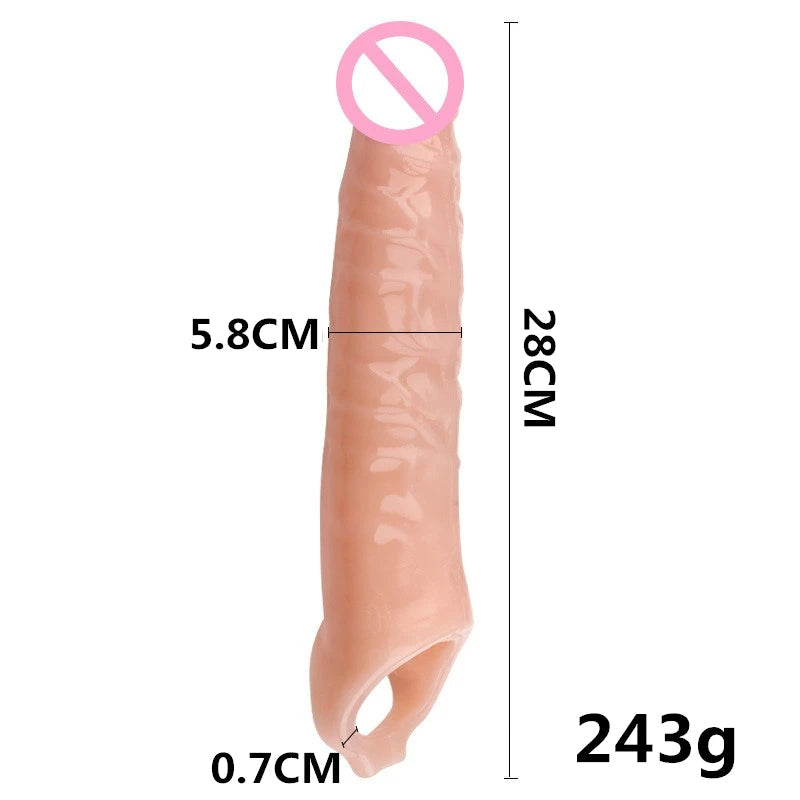 Huge Cock Sleeve Penis Extender Sheath - Lifelike Flesh Dildo Condom Delay Ejaculation