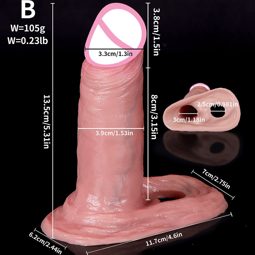 Silicone Cock Sleeve Penis Enlarger - Huge Realistic Condom Cockring Delay Ejaculation Sheath