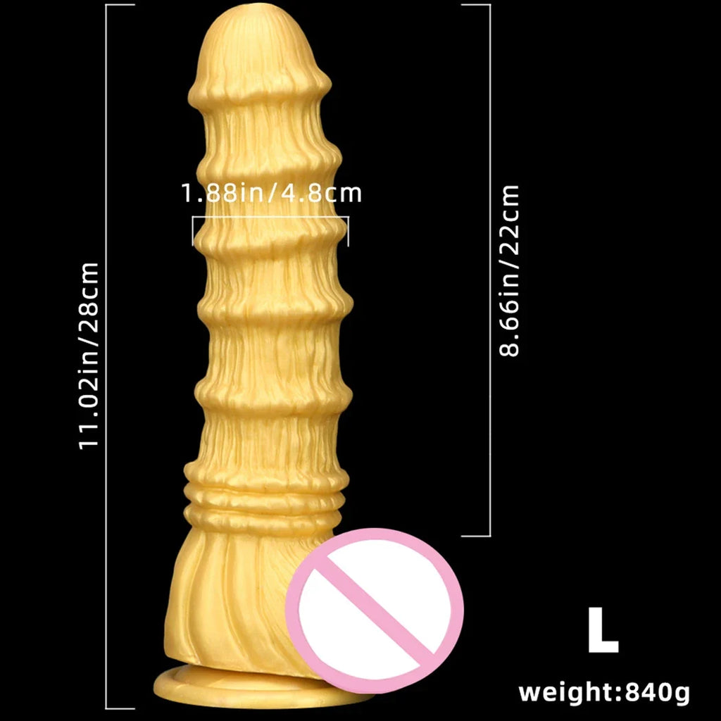 Huge Fantasy Anal Dildo Butt Plug - Golden Knotted Silicone Dildos Suctions Cup Sex Toy