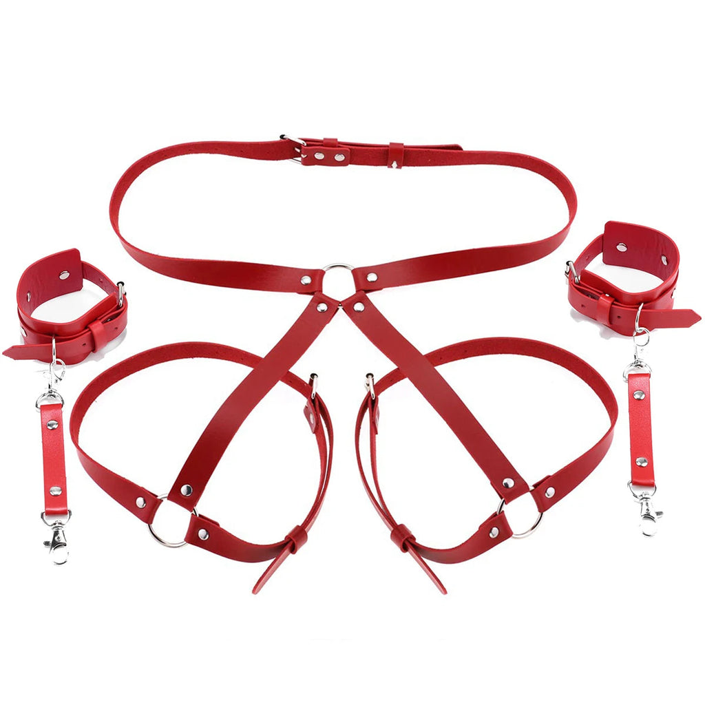 Leather Handcuffs BDSM Kit - Harness Cuffs Bondage Erotic Adult Sex Toys For Couples