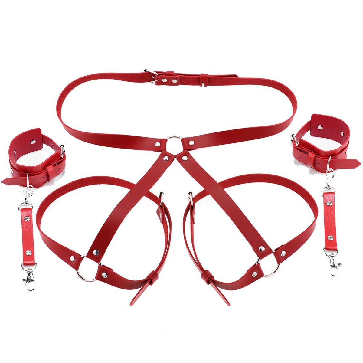 Leather Handcuffs BDSM Kit - Harness Cuffs Bondage Erotic Adult Sex Toys For Couples
