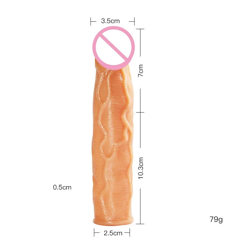 Realistic Dildo Cock Sleeve Male Sex Toys - Condom Penis Extender Vagnia Anal Stimulator