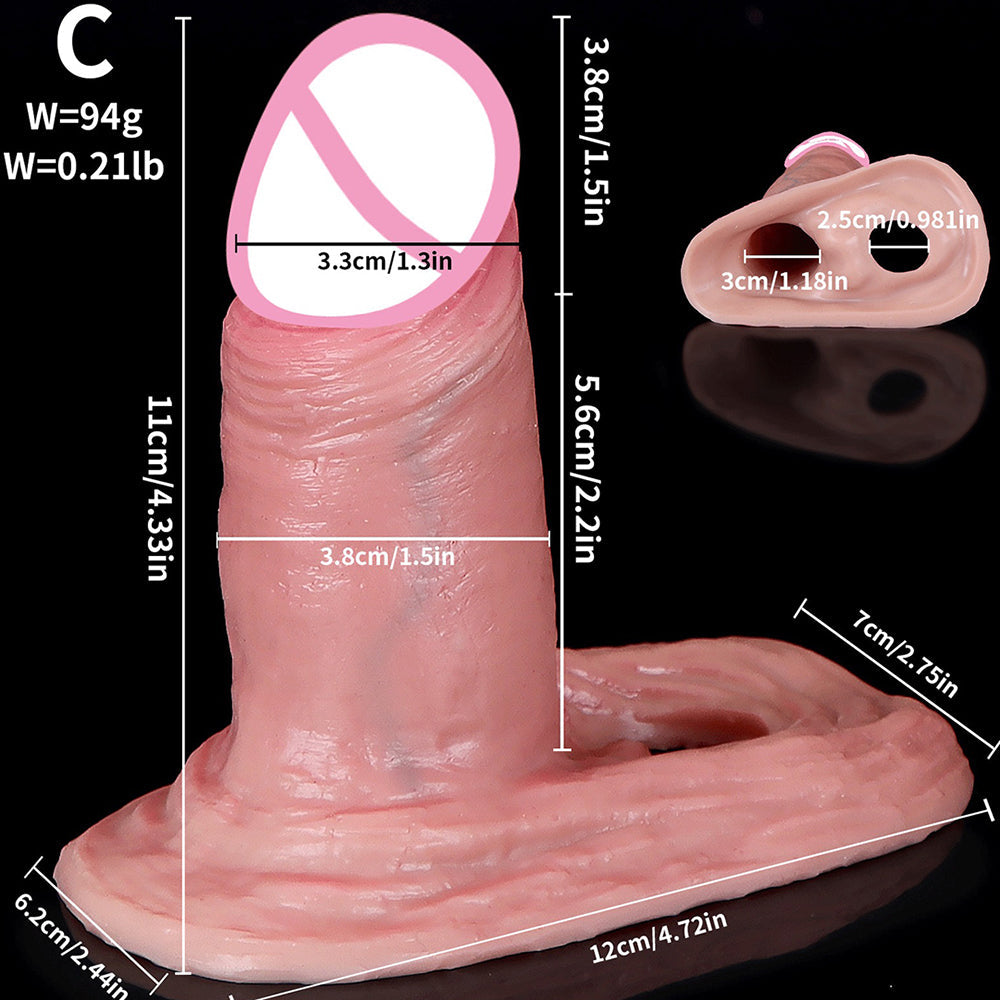 Silicone Cock Sleeve Penis Enlarger - Huge Realistic Condom Cockring Delay Ejaculation Sheath