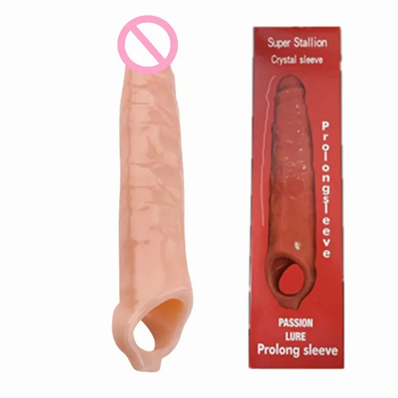 Huge Cock Sleeve Penis Extender Sheath - Lifelike Flesh Dildo Condom Delay Ejaculation
