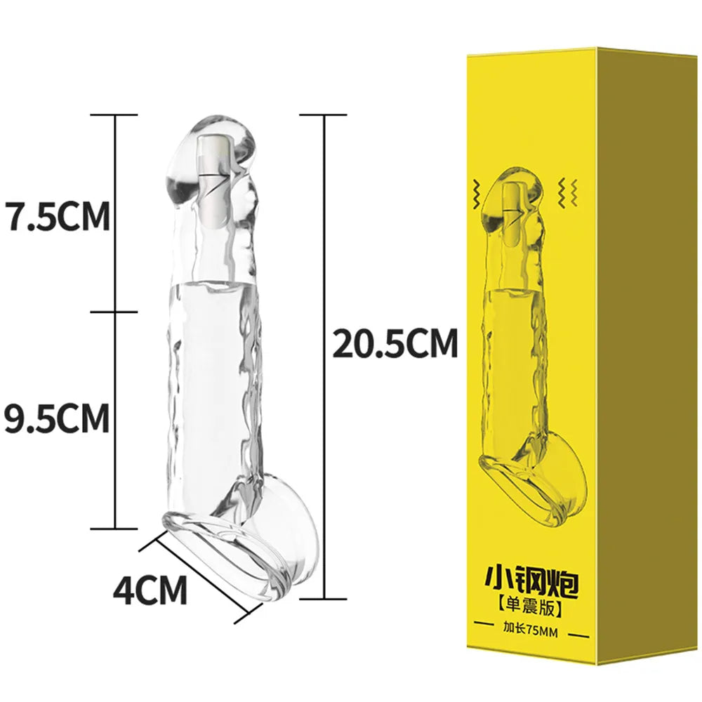 Jelly Silicone Cock Sleeve Vibrating Penis Extender Delay Ejaculation Condom Sex Toys for Men