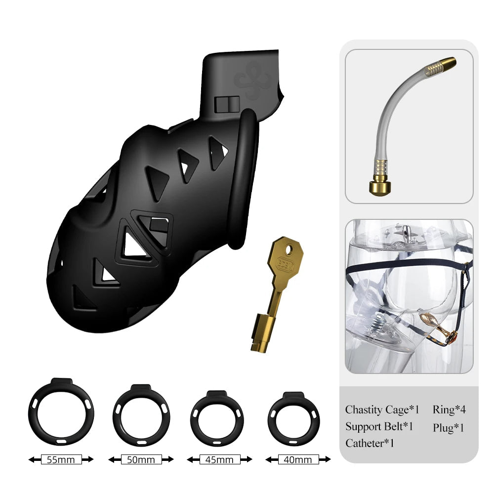 Chastity Cock Cage Restraint Set - 4 Penis Rings Dick Bondage Fetish Resin Male Sex Toys