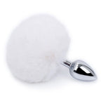 Metal Dildo Fluffy Rabbit Tail Anal Plug - Small Stainless Steel Furry Butt Plug Sex Toys