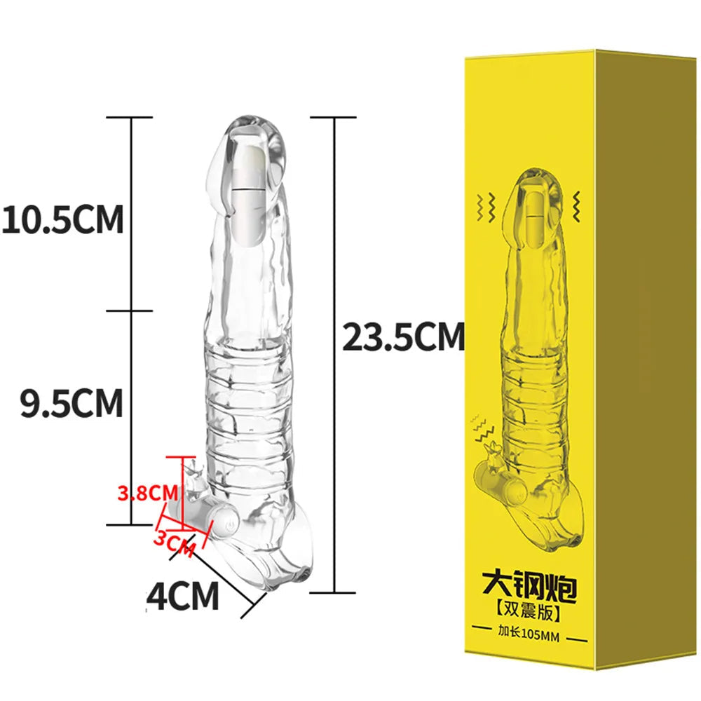 Jelly Silicone Cock Sleeve Vibrating Penis Extender Delay Ejaculation Condom Sex Toys for Men