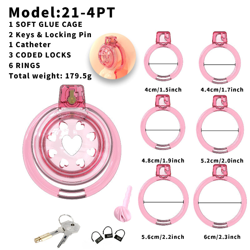 Short Soft Chastity Cage – Heart Vent Design, TPE/Silicone, Multi-Shaped