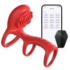 Triple Cockring Vibrating Penis Sleeve - APP Remoter Control Clit Stimulator Rose Toy
