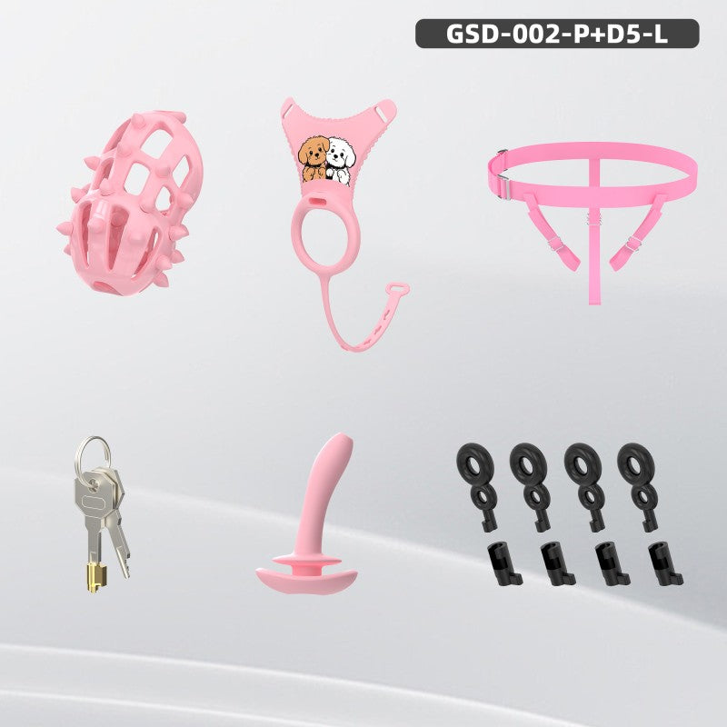 Spiked Chastity Cage Harness Set with Remote Vibrating Anal Plug GSD
